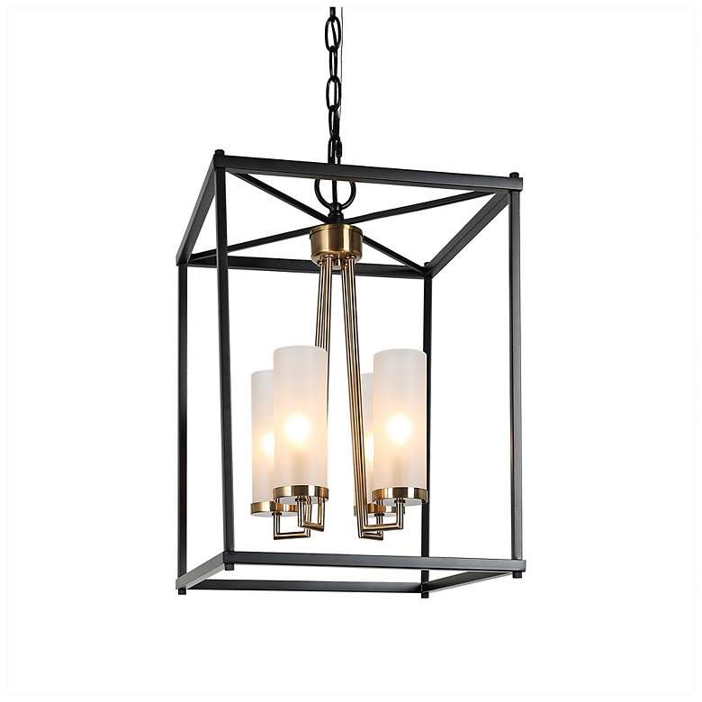 Image 1 Gtuoee 12"W Matte Black and Brass 4-Light Mini Chandelier