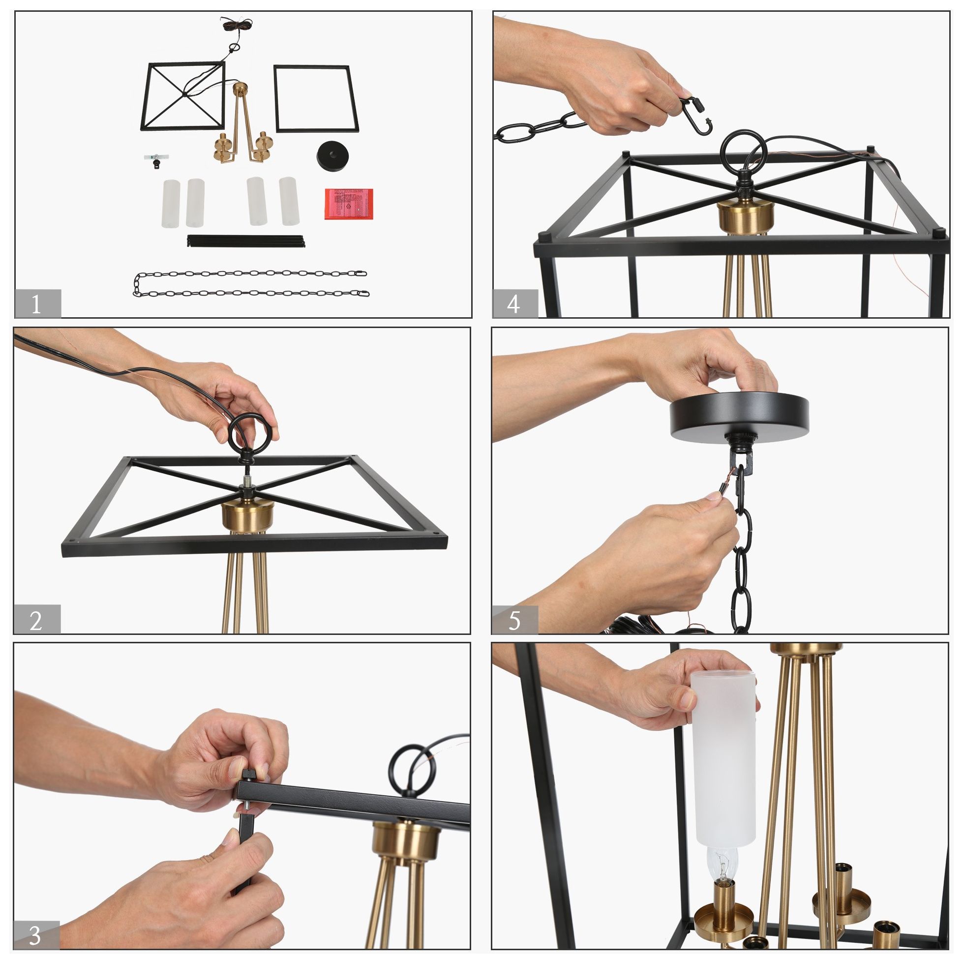 Image 5 Gtuoee 12"W Matte Black and Brass 4-Light Mini Chandelier more views