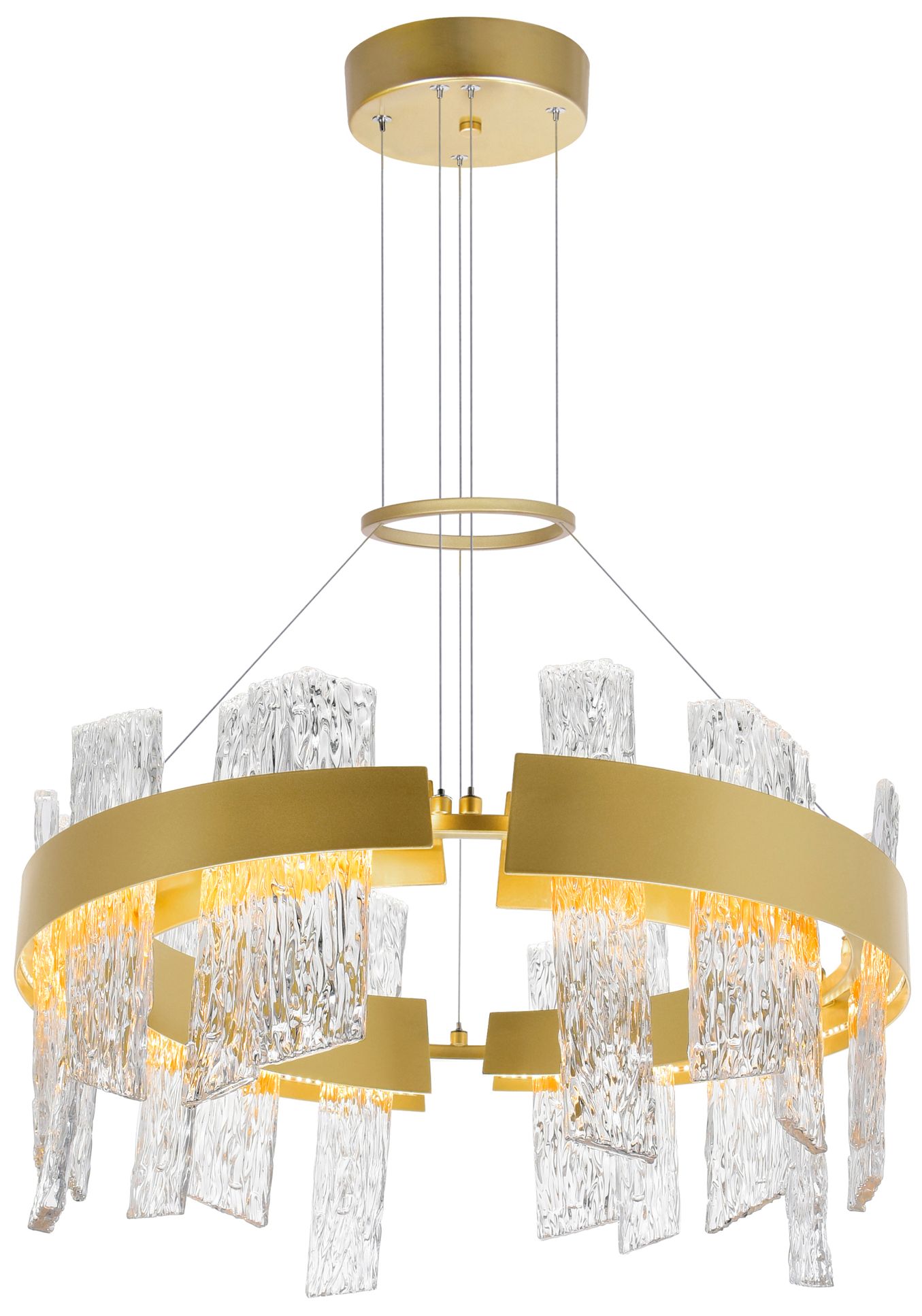 Guadiana Integrated LED 24in Satin Gold Chandelier with Handcrafted Glass