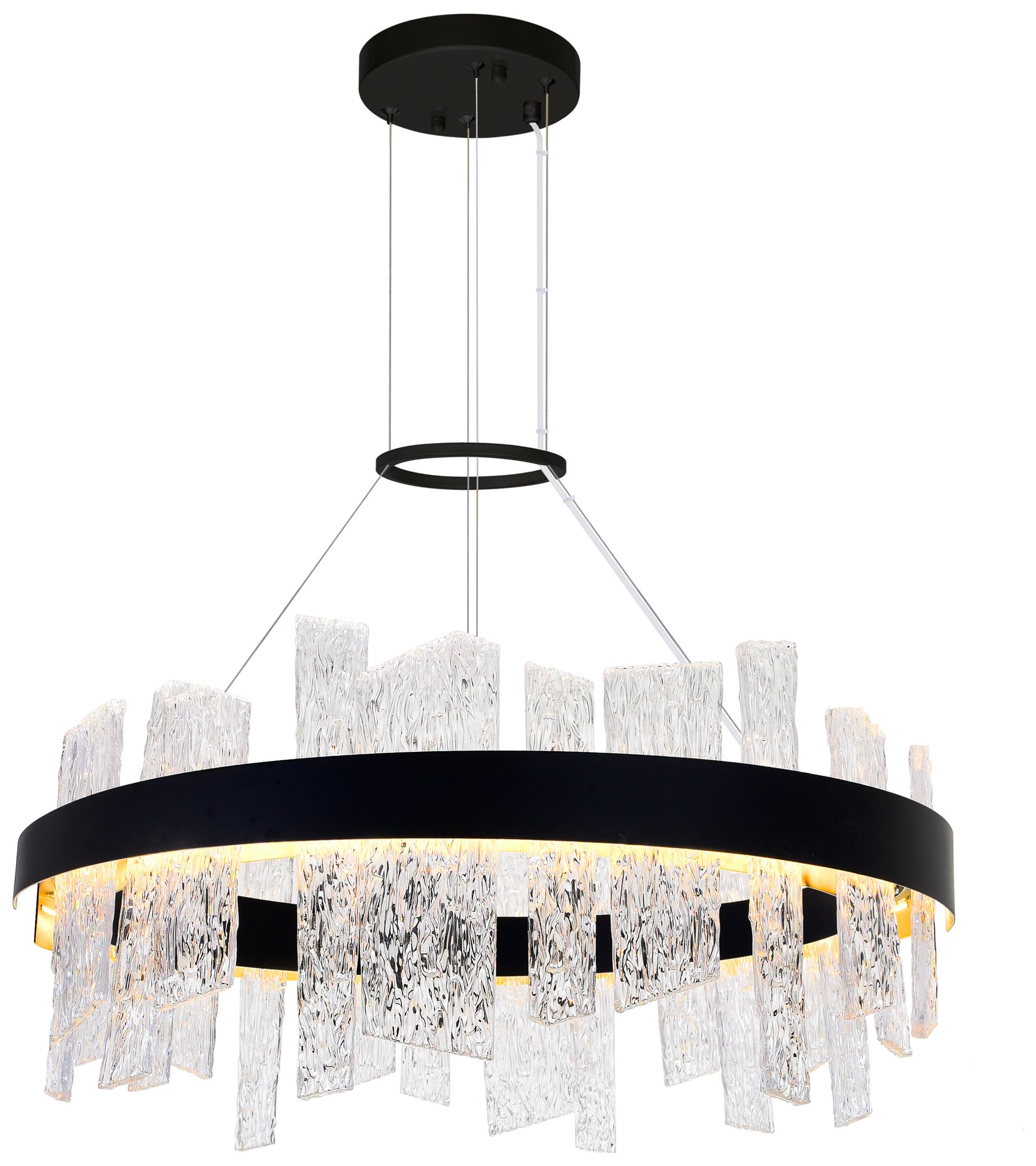 Guadiana Integrated LED 32in Black Chandelier with Handcrafted Glass