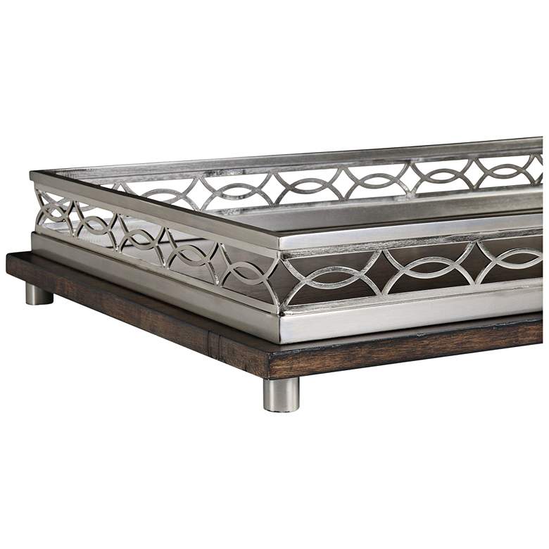 Image 1 Gualtiero 27 inch Wide Brushed Nickel and Wood Decorative Tray