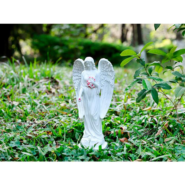 Image 5 Guardian Angel Closed Wings 15"H Statue with LED Spotlight more views