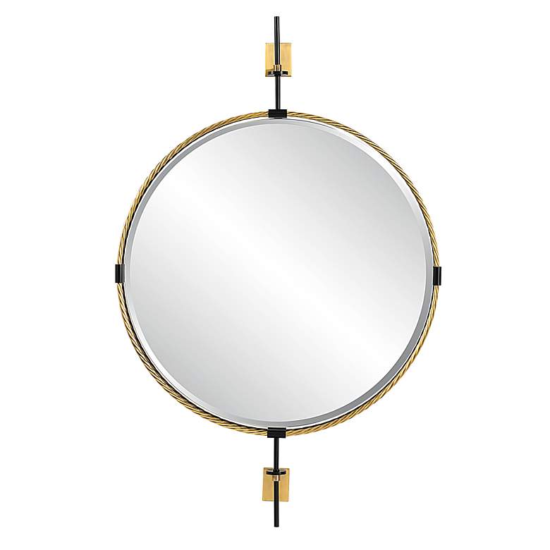 Image 2 Guardrail Antique Brass 31" x 47 3/4" Round Wall Mirror