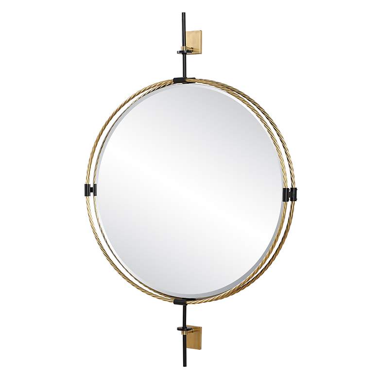 Image 4 Guardrail Antique Brass 31" x 47 3/4" Round Wall Mirror more views