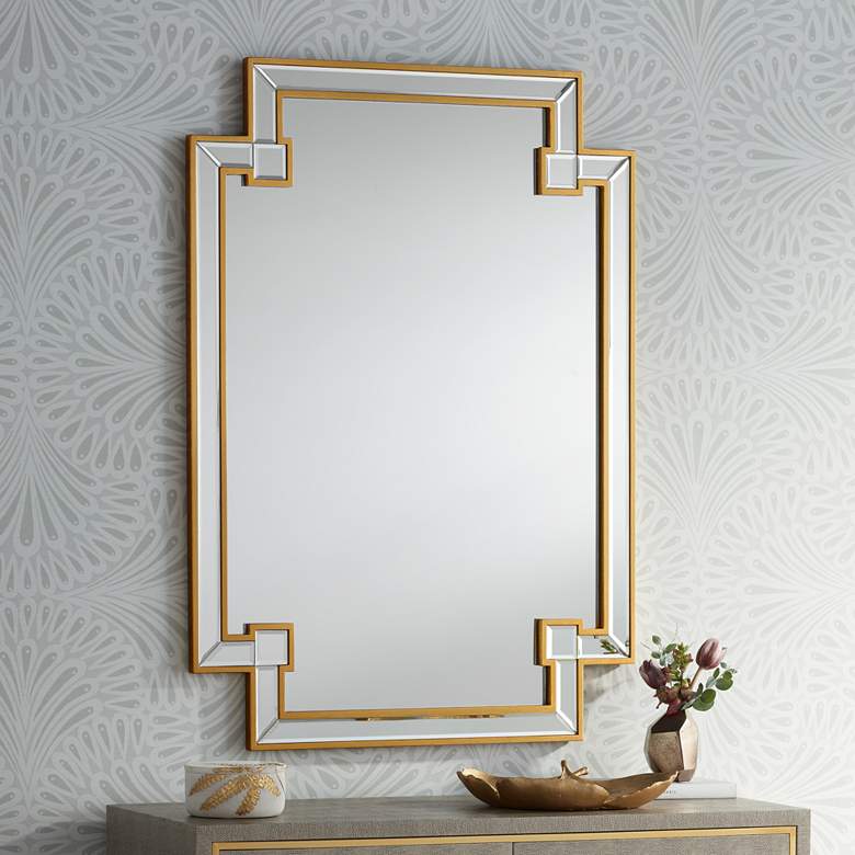 Image 1 Gufin Gold Leaf 27 inch x 38 inch Cut Corner Rectangular Mirror