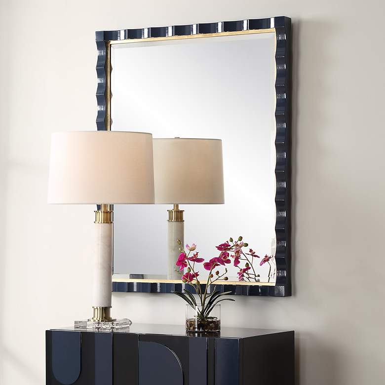 Image 3 Gulf Navy Lacquer 31" x 39" Rectangular Wall Mirror more views