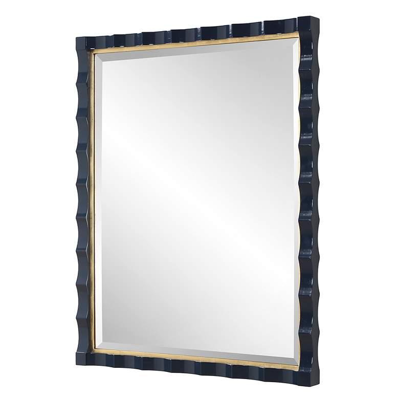 Image 4 Gulf Navy Lacquer 31" x 39" Rectangular Wall Mirror more views