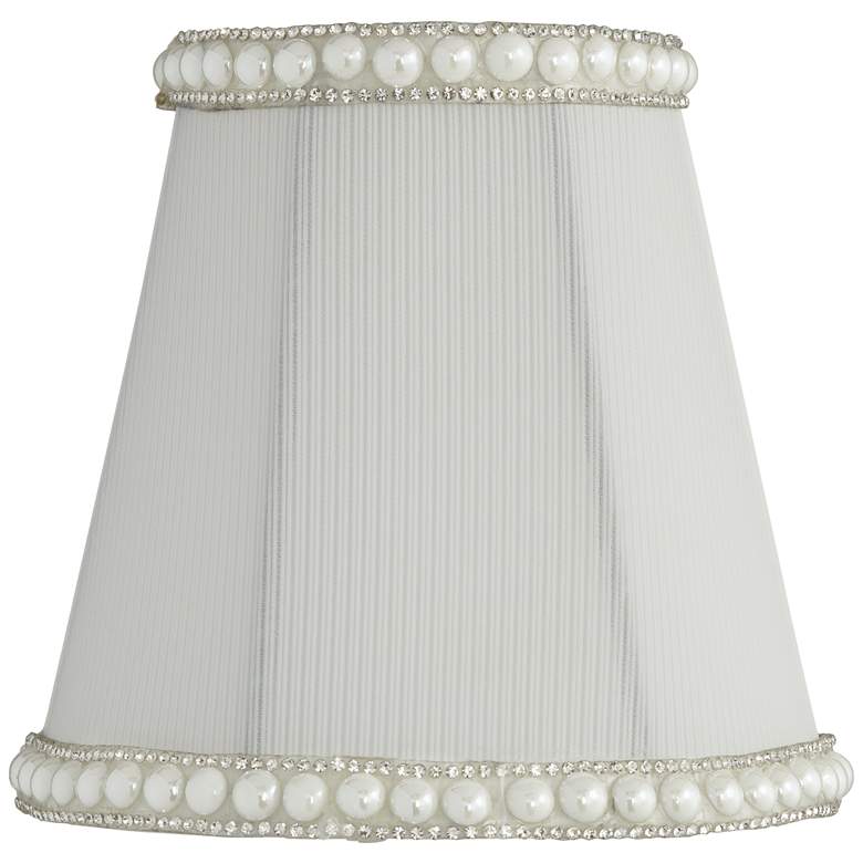 Image 1 Gull White Round Pearl Trim Lamp Shade 3x5x5 (Clip-On)