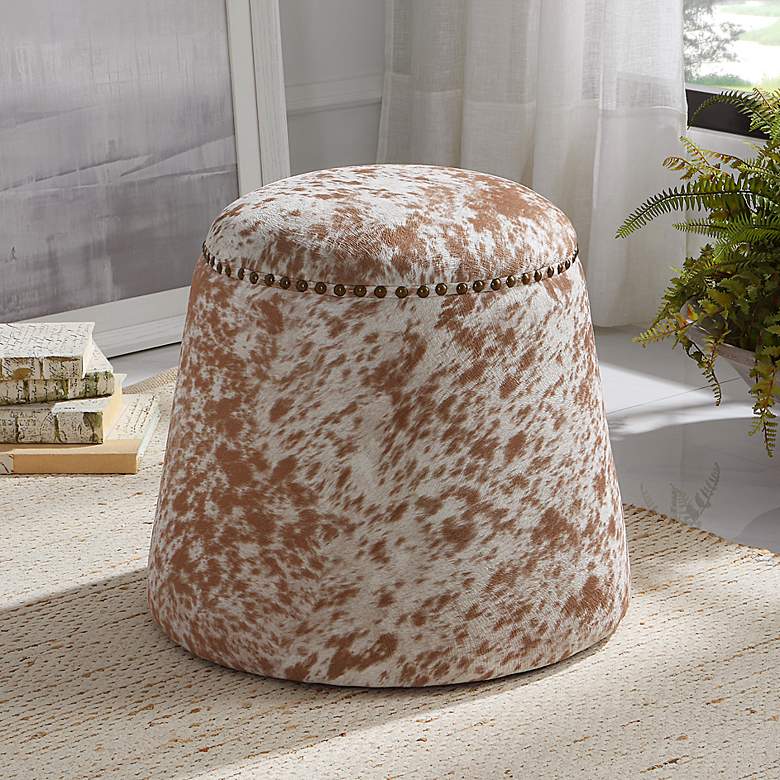 Image 1 Gumdrop Soft Chestnut and White Faux Cow Hide Ottoman