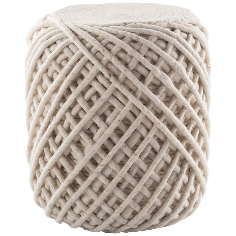 Image 3 Guna Textured White and Light Gray Cylinder Pouf Ottoman