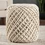 Guna Textured White and Light Gray Cylinder Pouf Ottoman in scene