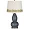 Gunmetal Metallic Double Gourd Table Lamp with Vine Lace Trim