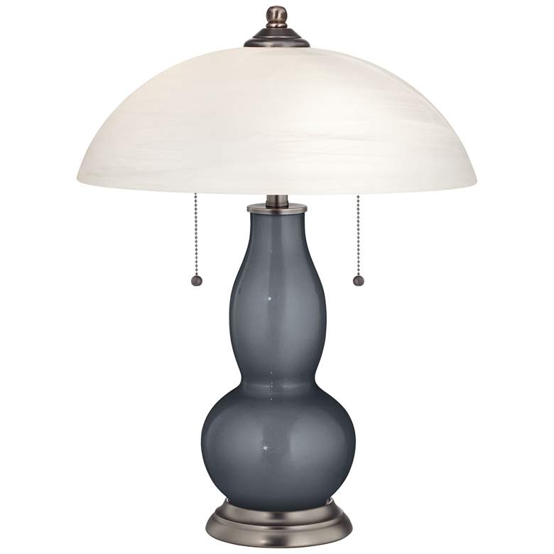 Image 1 Gunmetal Metallic Gourd-Shaped Table Lamp with Alabaster Shade