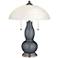 Gunmetal Metallic Gourd-Shaped Table Lamp with Alabaster Shade