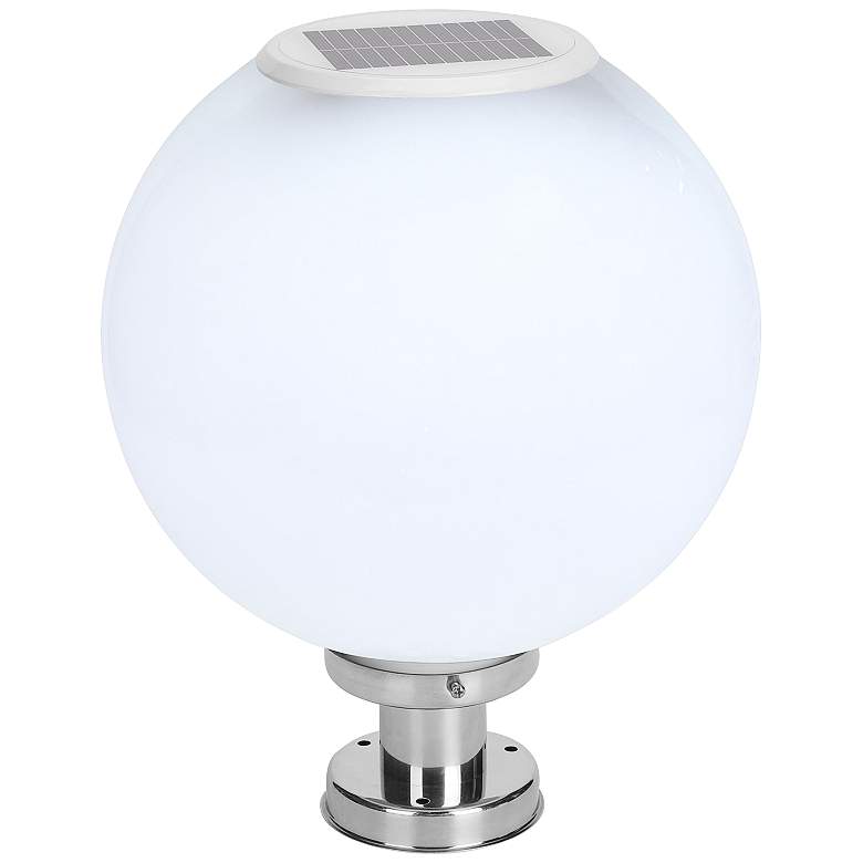 Image 2 Gunnar 16" High Chrome Solar LED Sphere Pillar Light with Remote