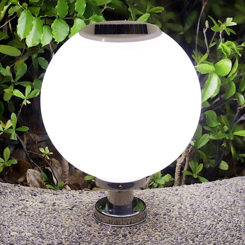 Image 6 Gunnar 16" High Chrome Solar LED Sphere Pillar Light with Remote more views