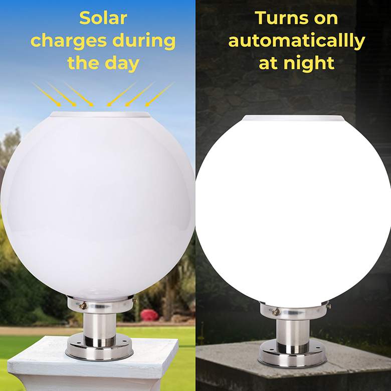 Image 7 Gunnar 16" High Chrome Solar LED Sphere Pillar Light with Remote more views