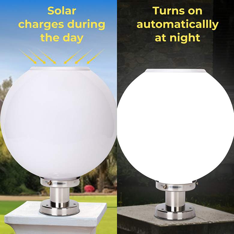 Image 7 Gunnar 16 inchH Chrome Solar LED Sphere Pillar Light with Remote more views