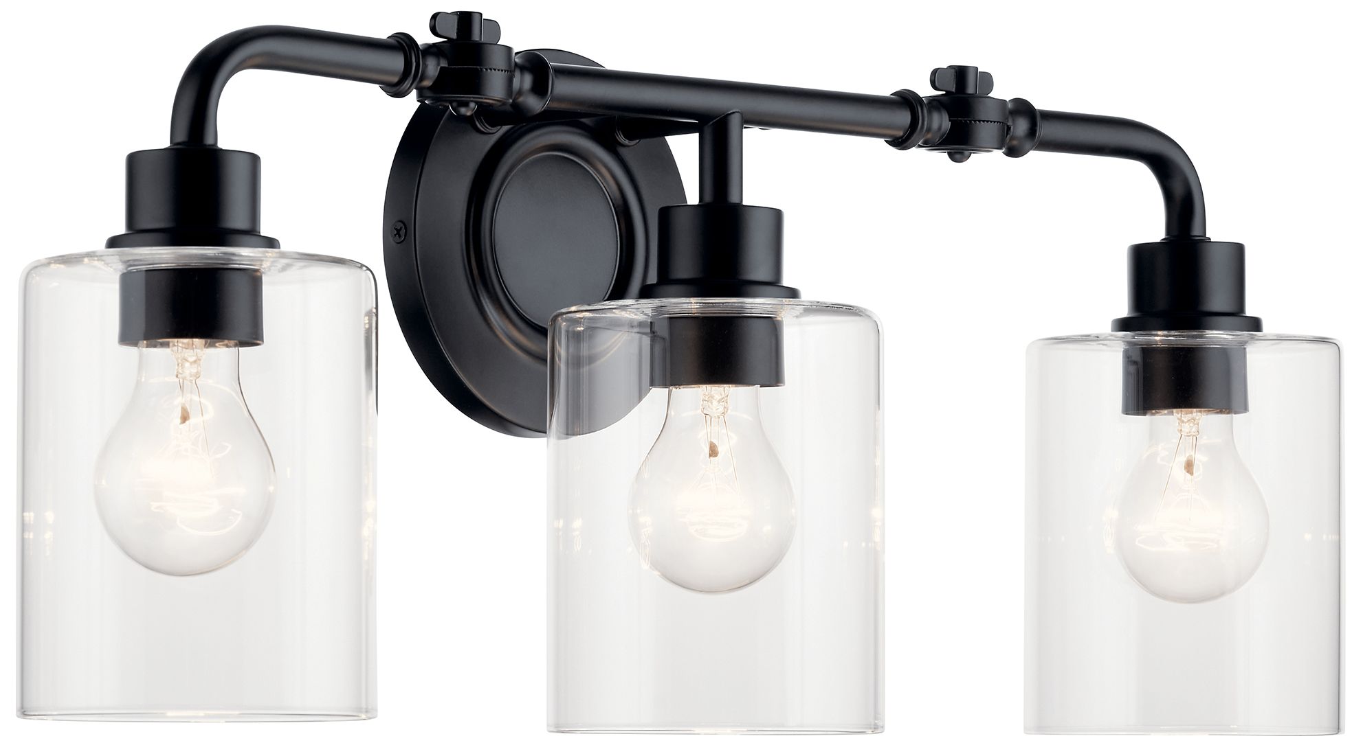 Gunnison 24" Wide Black 3-Light Bath Light w/ Clear Glass