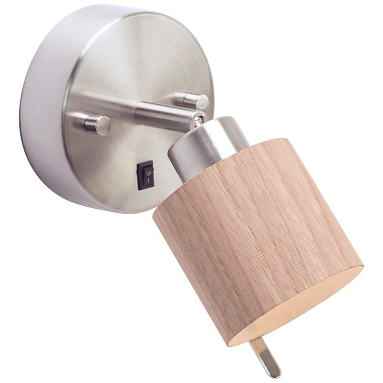Image 1 Guppy Nickel LED Wall Lamp with Walnut Wood Veneer Shade