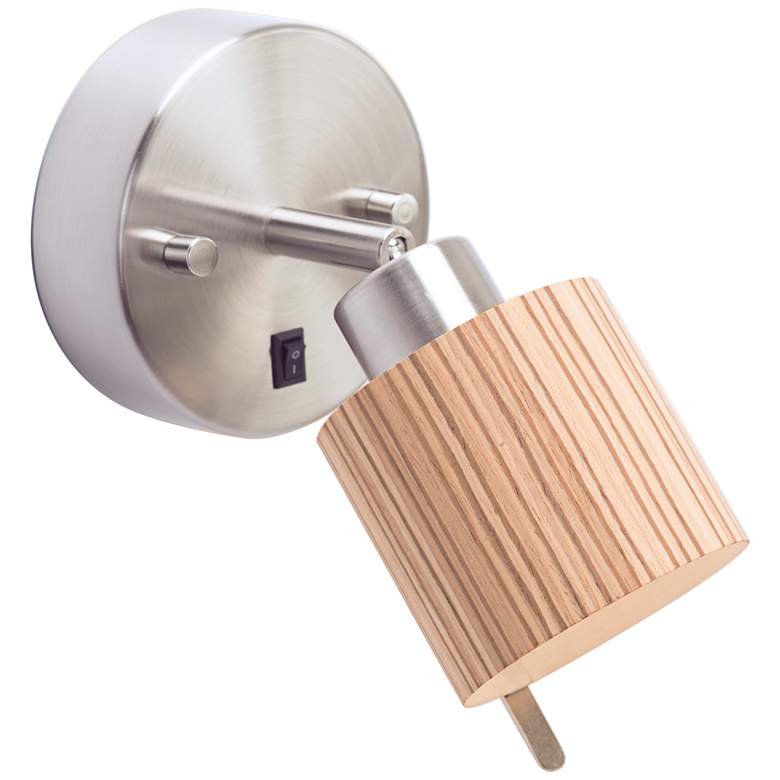 Image 1 Guppy Nickel LED Wall Lamp with Zebra Wood Veneer Shade