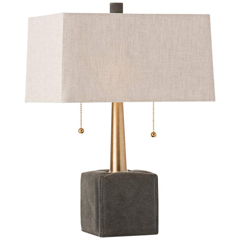 Image 1 Gus 19 inchH Moss Gray Suede and Brushed Brass Accent Table Lamp