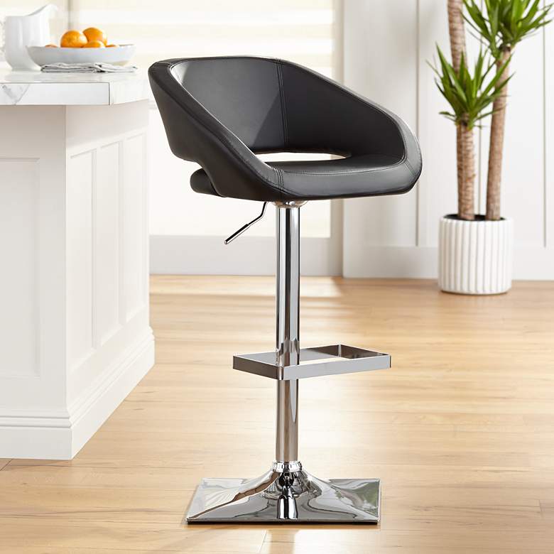 Image 1 Gustavo Chrome and Black Adjustable Swivel Bar Stool