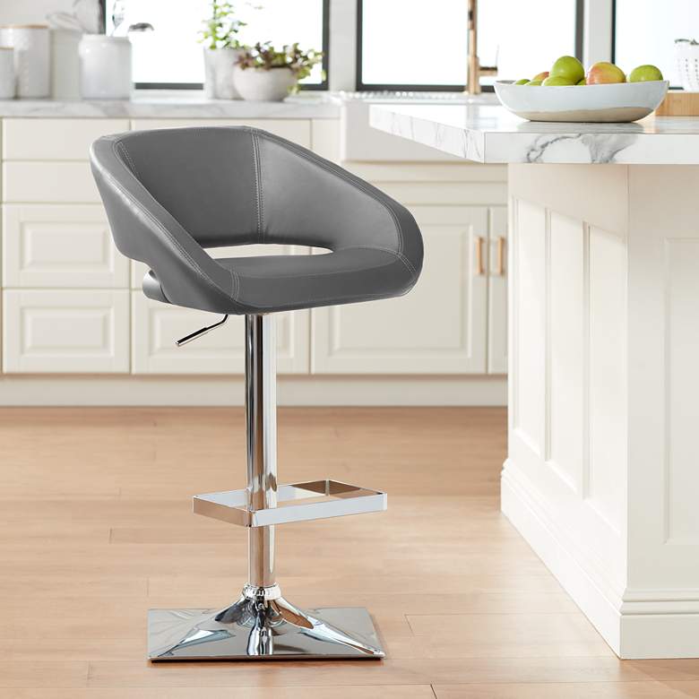 Image 1 Gustavo Chrome and Gray Adjustable Swivel Bar Stool