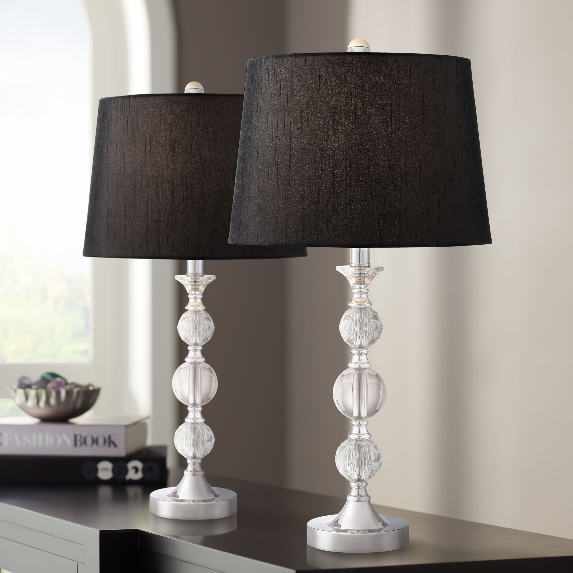 crystal table lamp with black shade