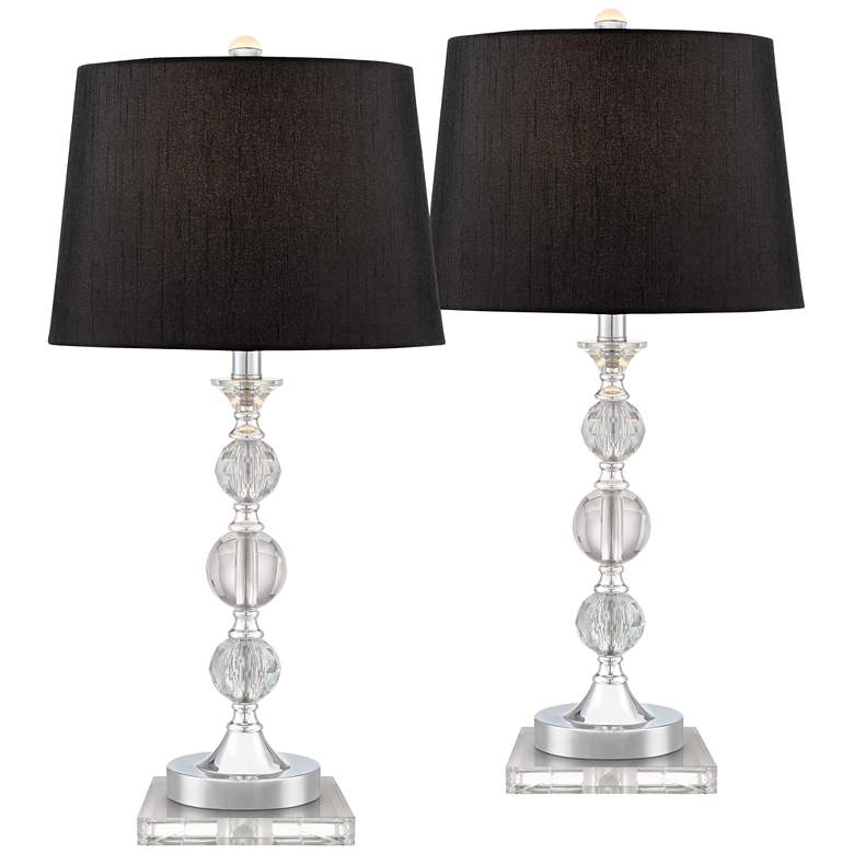 Image 1 Gustavo Crystal Table Lamps With Black Shade and 7 inch Square Risers