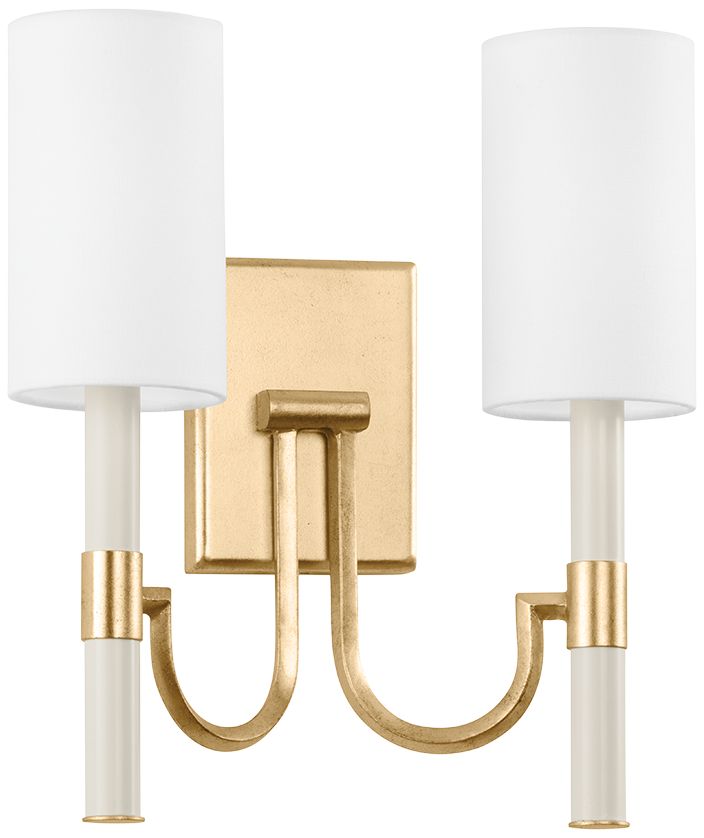 Gustine 14 1/4" High Vintage Gold Leaf 2-Light Wall Sconce