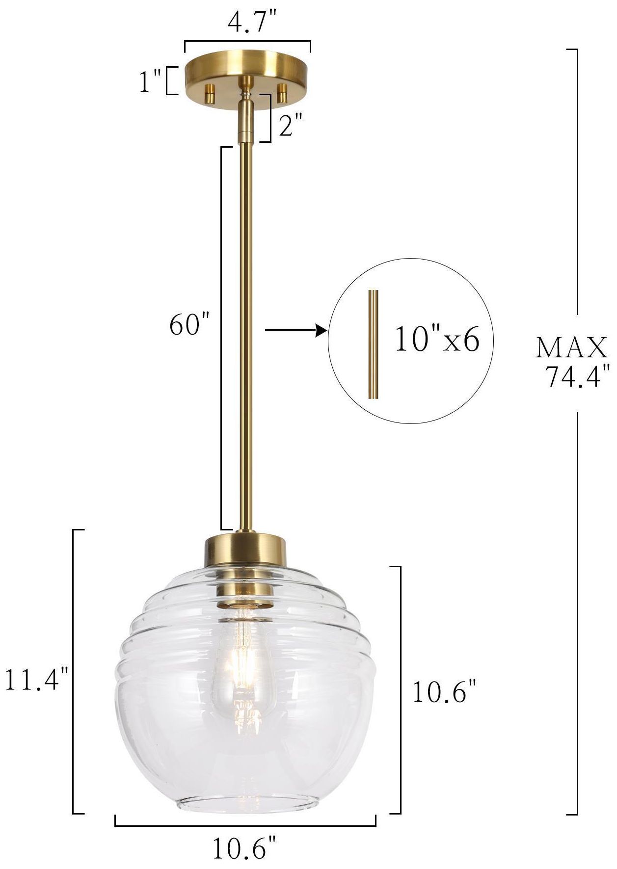 Thumbnail2 of Gutta 10.2"W 1-Light Gold Globe Fluted Glass Kitchen Pendant more views