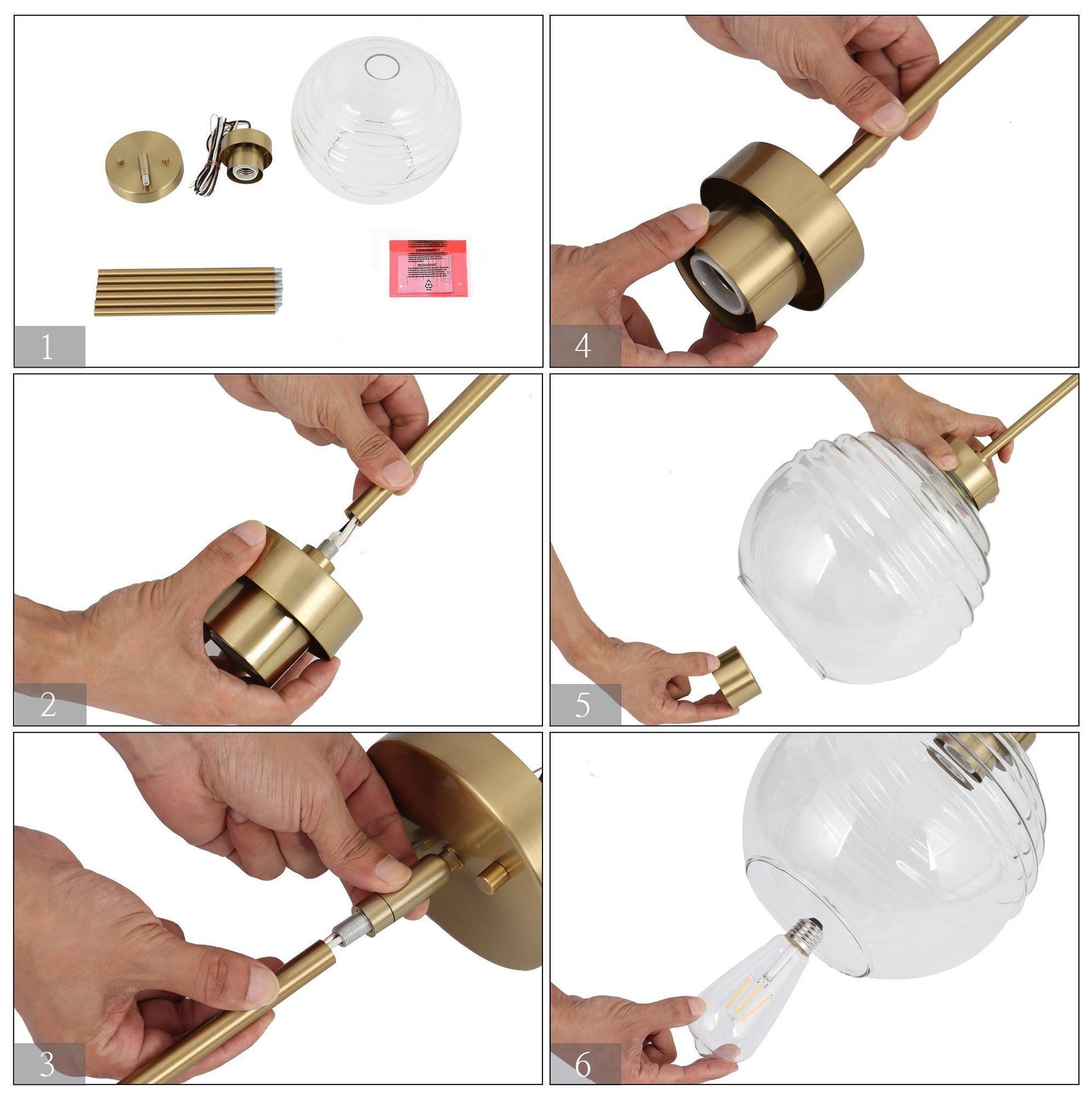 Gutta 10.2"W 1-Light Gold Globe Fluted Glass Kitchen Pendant