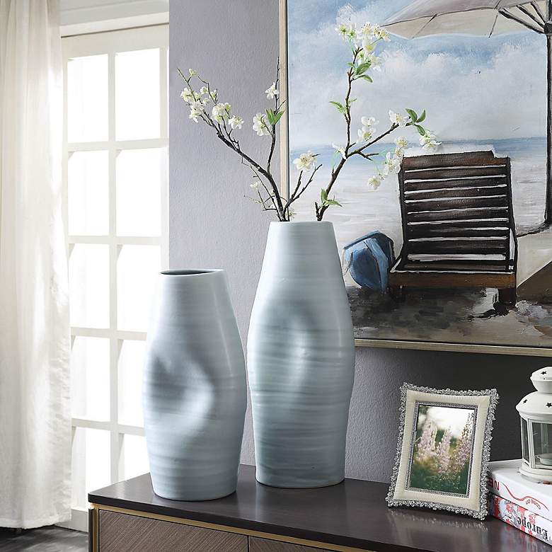 Image 5 Guzzi Spat 23" Light Blue Tall Indented Ceramic Vase more views