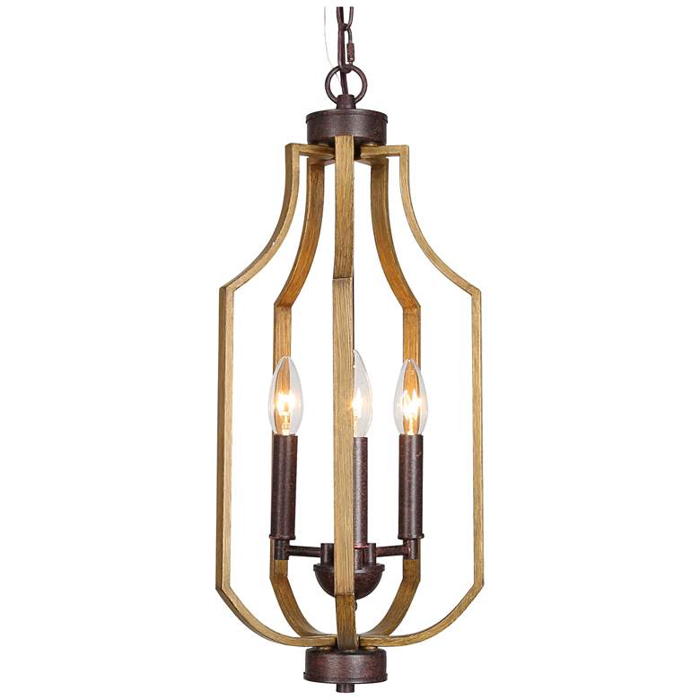 Image 1 Gwalchmai 9" Wide Pine and Aged Iron 3-Light Mini Pendant