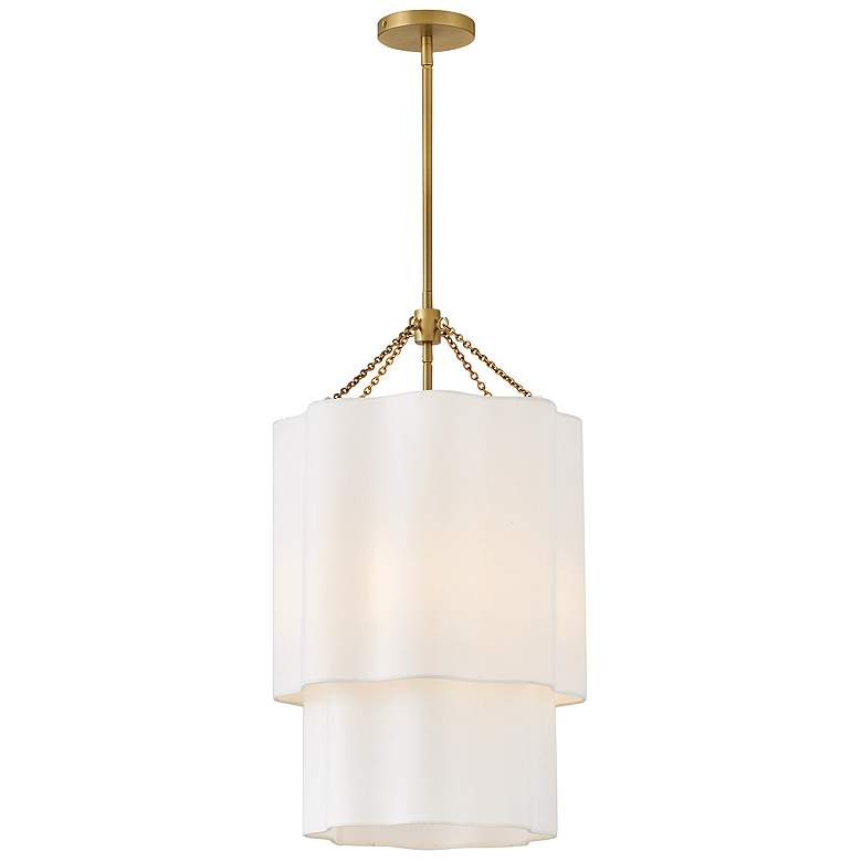 Image 1 Gwen 16" Wide Lacquered Brass Pendant Light w/ Linen Shade