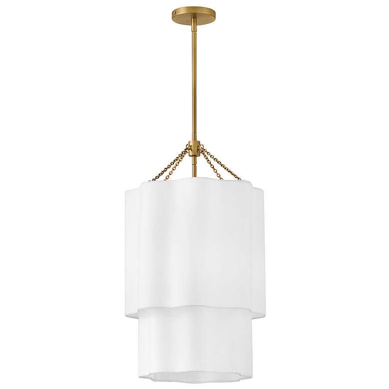 Image 2 Gwen 16" Wide Lacquered Brass Pendant Light w/ Linen Shade more views