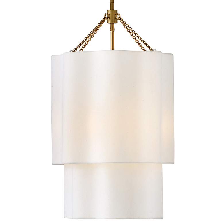 Image 5 Gwen 16" Wide Lacquered Brass Pendant Light w/ Linen Shade more views