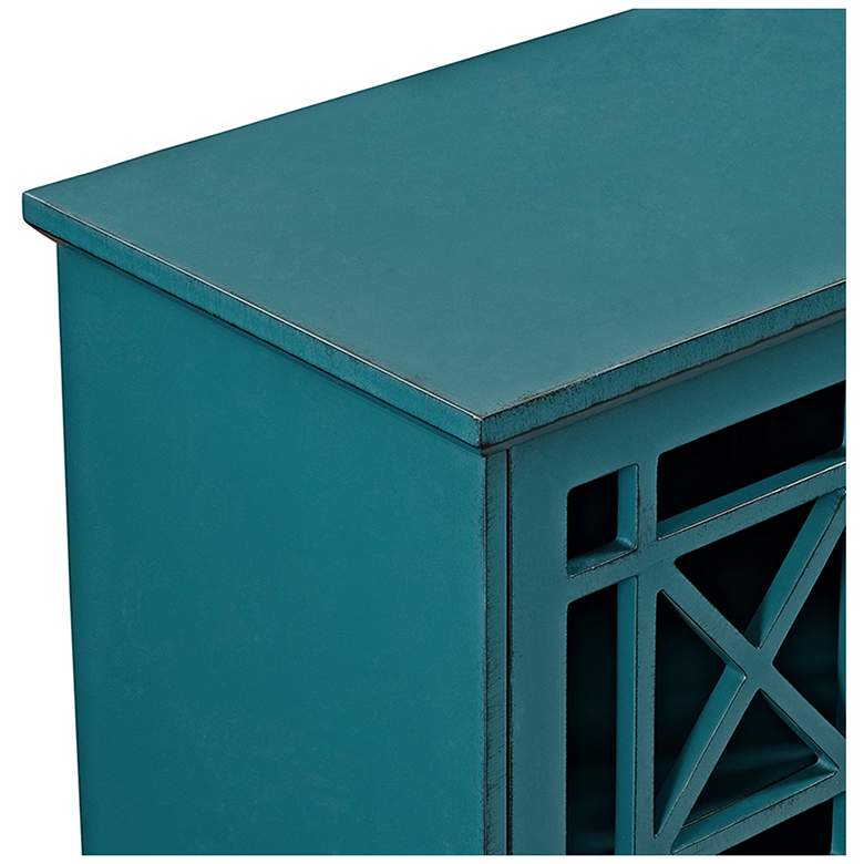 Image 2 Gwen 32 inch Wide Fretwork Blue Wood 2-Door Accent Console more views