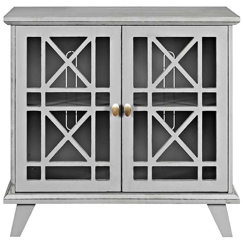 Image 1 Gwen 32 inch Wide Fretwork Gray Wood 2-Door Accent Console