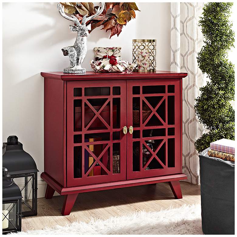 Image 1 Gwen Fretwork Red Wood 2-Door Accent Console
