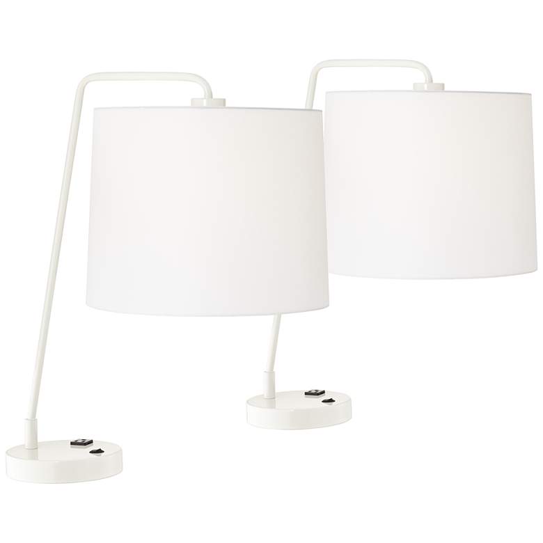 Image 1 Gwendolyn Cool White Metal Table Lamps Set of 2 with Convenience Outlet