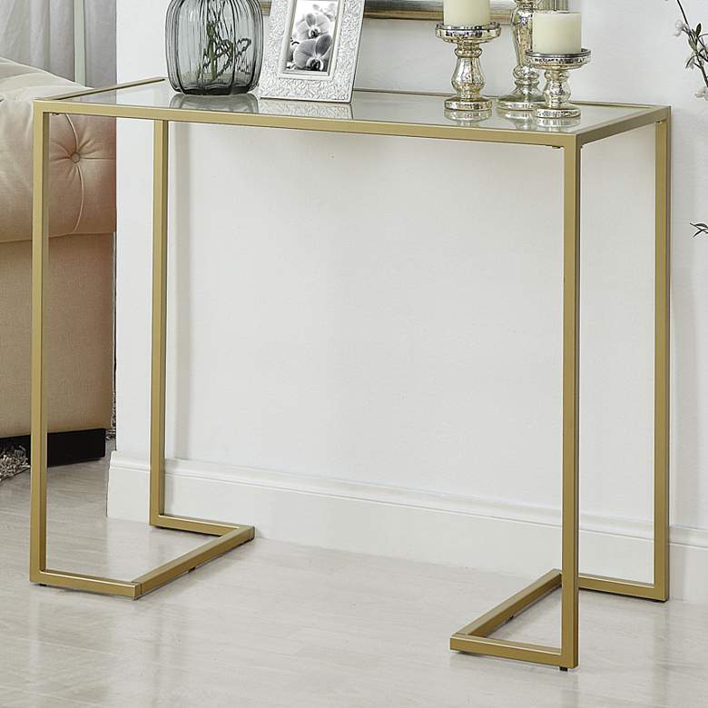 Image 1 Gweneth 38" Wide Tempered Glass Gold Metal Console Table