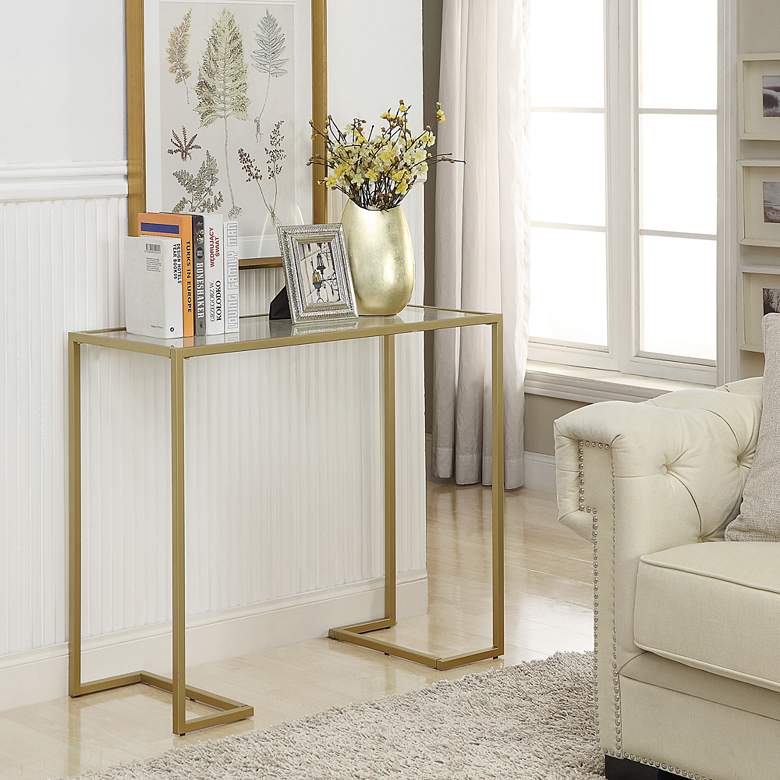 Image 4 Gweneth 38" Wide Tempered Glass Gold Metal Console Table more views