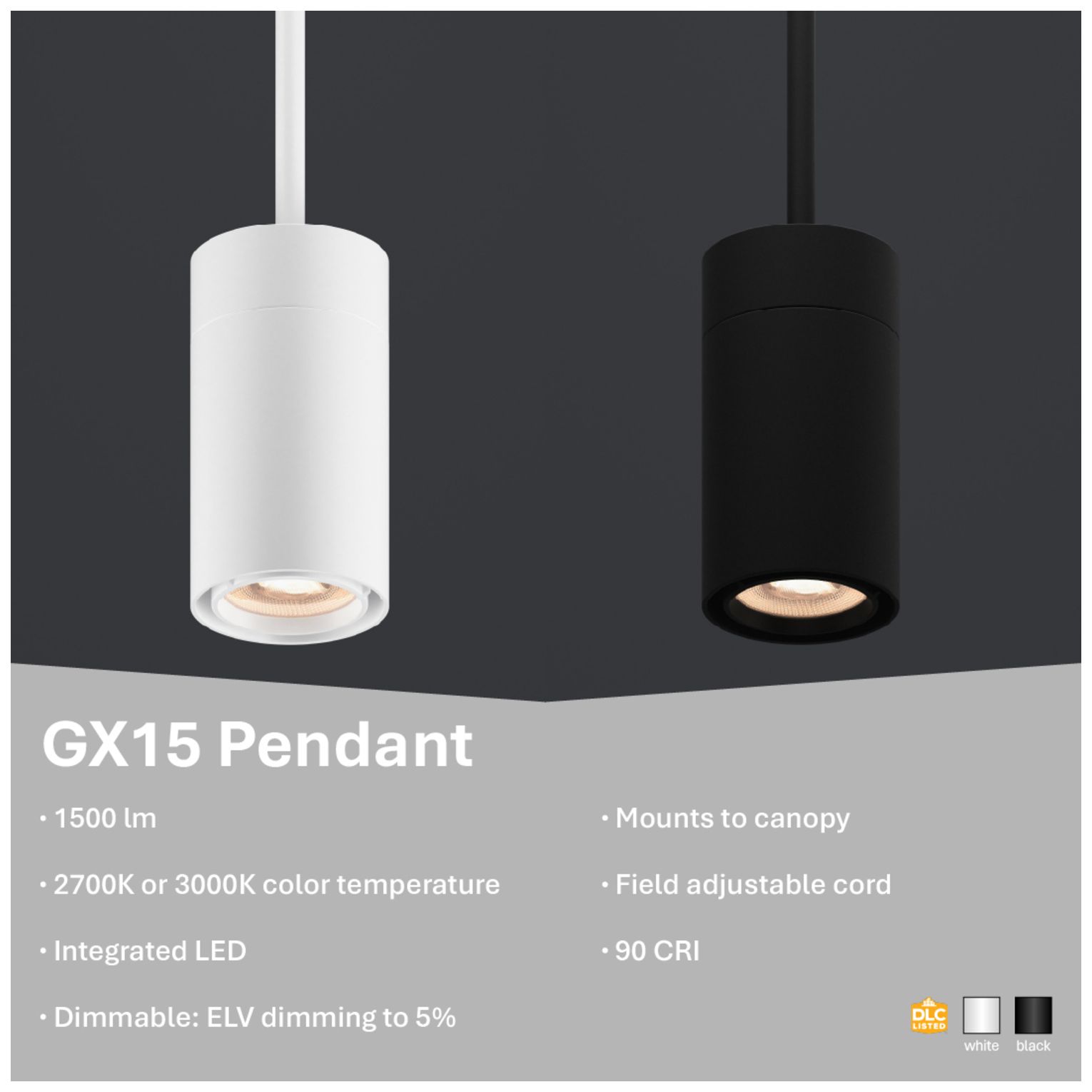 Image 4 GX15 4" Wide 1 Light Black Field Cuttable 2700K LED Pendant more views