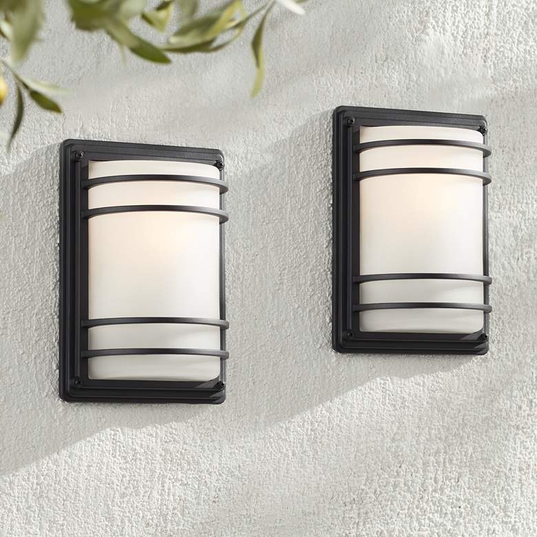 Image 1 Habitat 11" Black and Frosted Glass Outdoor Wall Lights Set of 2