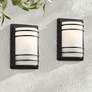 1_Habitat 11" Black and Frosted Glass Outdoor Wall Lights Set of 2