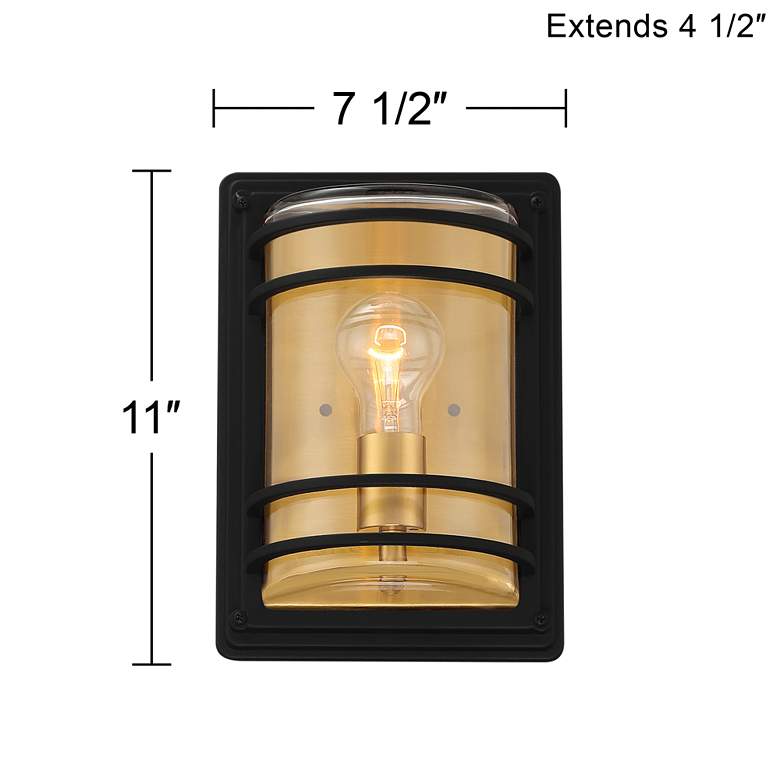 Image 7 Habitat 11 inch High Black and Brass Outdoor Pocket Wall Light more views
