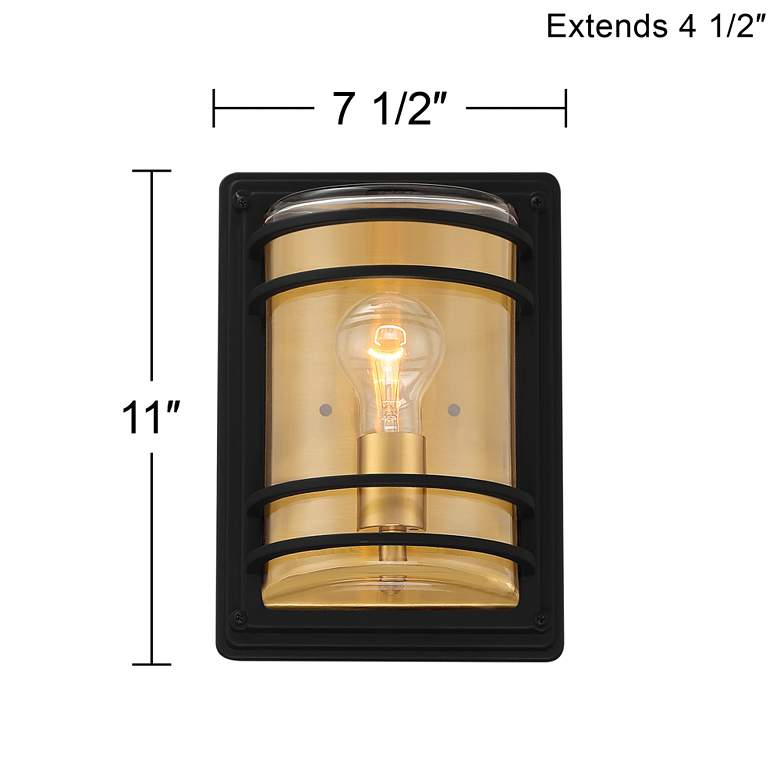 Image 7 Habitat 11" High Black and Brass Outdoor Pocket Wall Light more views