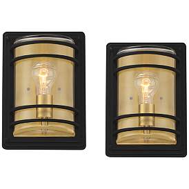 Image1 of Habitat 11" High Black and Brass Wall Sconce Set of 2